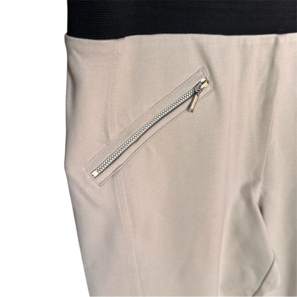 NWT INC Macys Beige Pull-On Leggings Black Waistband stretch office casual - Picture 3 of 6